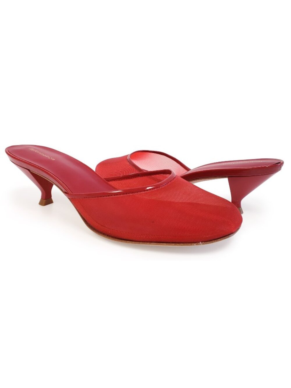 Reformation Women's Kalinka Illusion Mesh Mule Heels Sandals in Lipstick Size 8